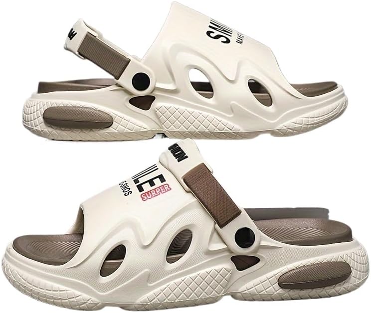 

Мужские шлепанцы с принтом алфавита EVA, нескользящие, быстросохнущие, с открытым носком, для ходьбы по дому и душа, пляжные шлепанцы для мужчин Hhhchpm, бежевый