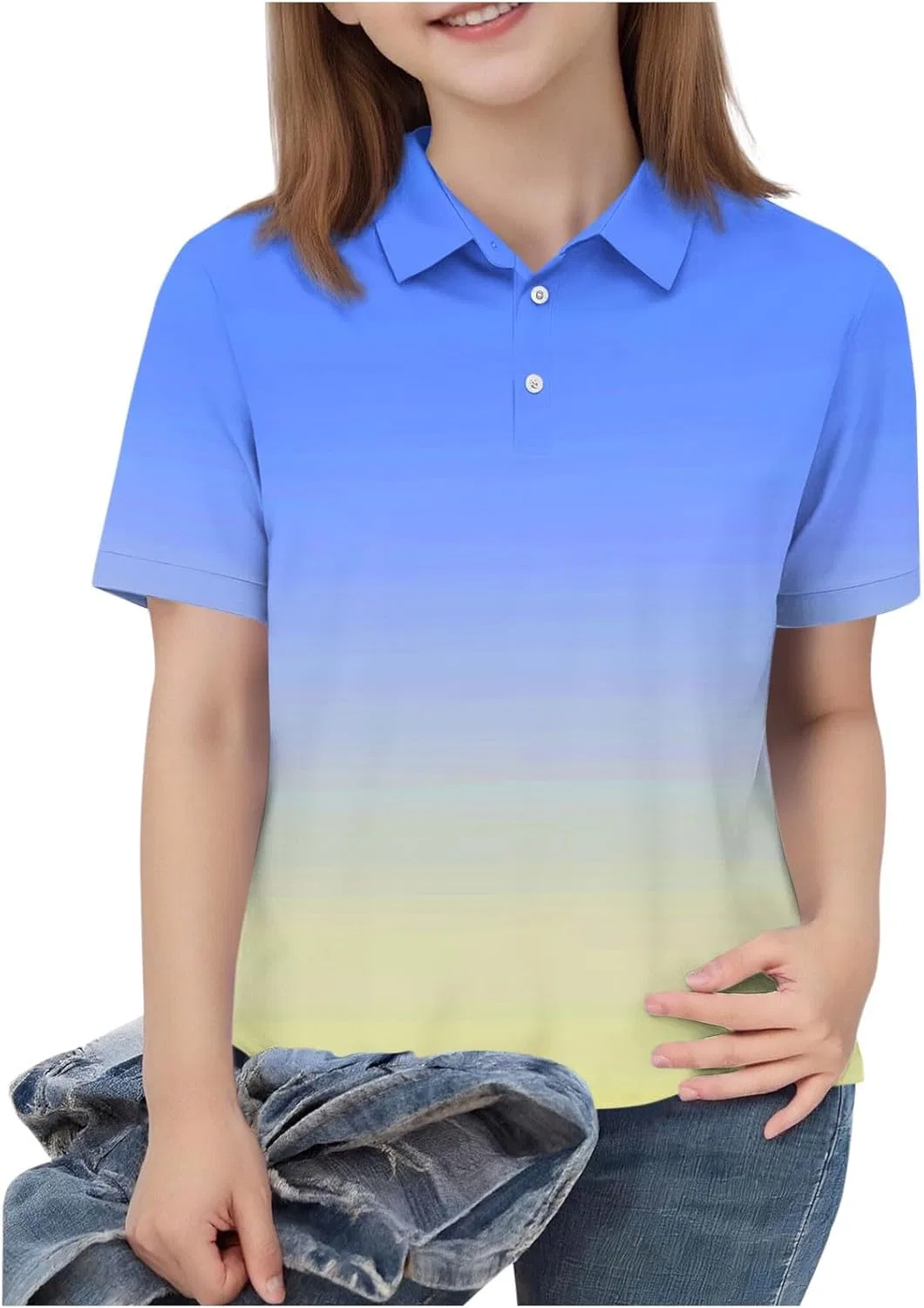 Футболка поло с градиентом для девочек, Zzalalana, Light Blue