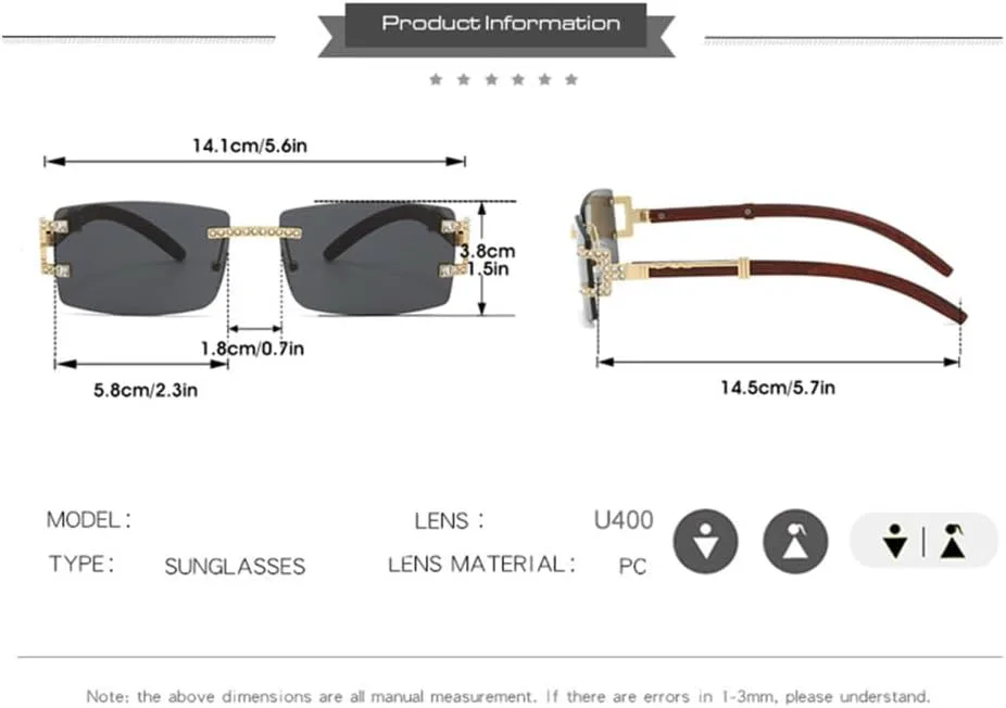 

Прямоугольные панк-солнцезащитные очки для женщин со стразами, без оправы, солнцезащитные очки для мужчин, защита от УФ-излучения UV400, без оправы HDUBFY, 5