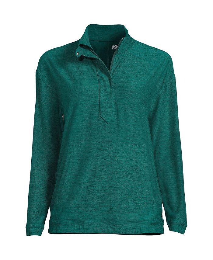 

Женская рубашка Popover с длинными рукавами и молнией спереди Lands' End, зеленый