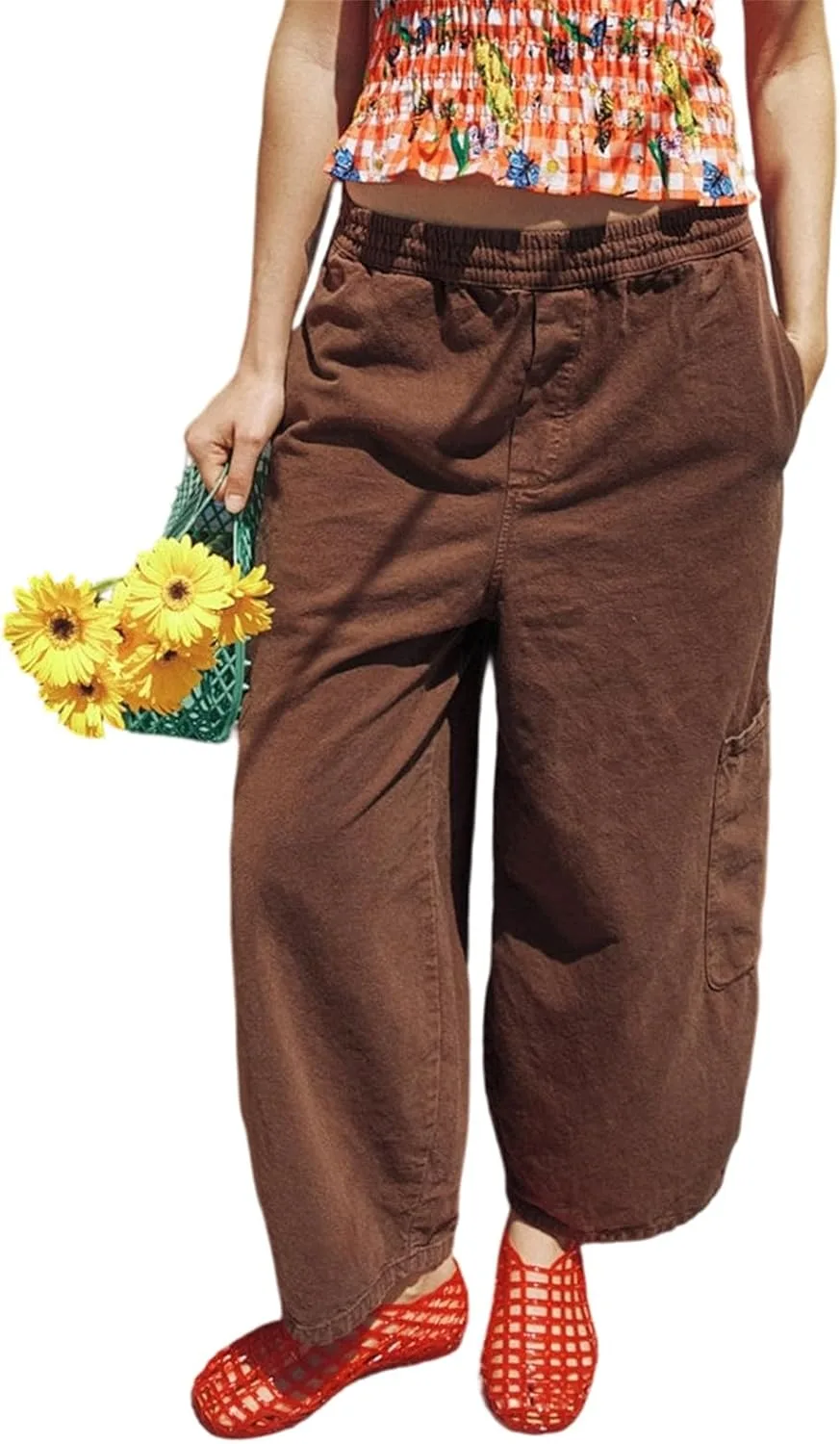 

Женские джинсы Y2k с широкими штанинами, завышенной эластичной талией и карманами Neavuge