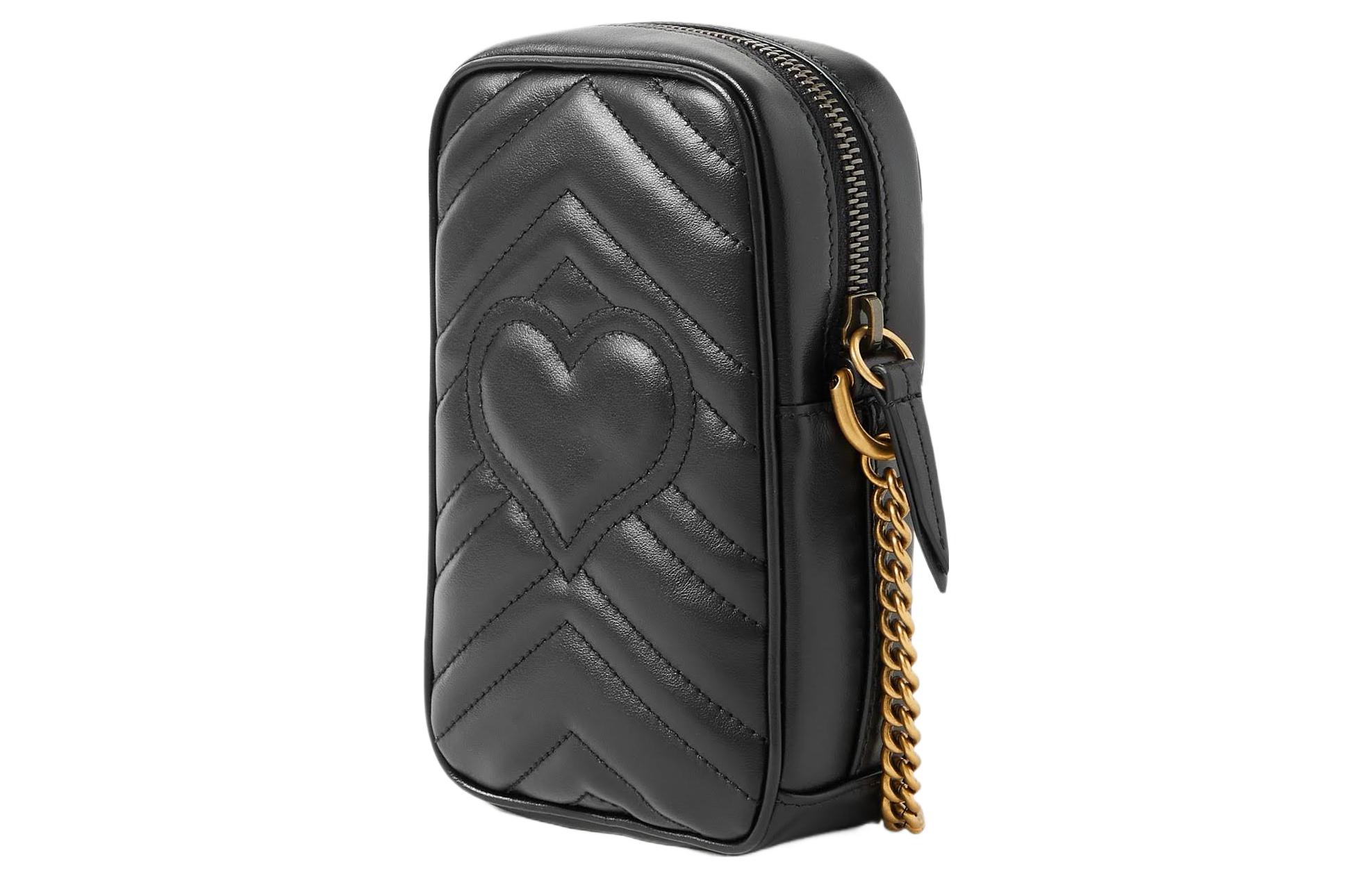 Gucci Кожаный чехол для мобильного телефона, сумка через плечо, женская, черная — фото 3