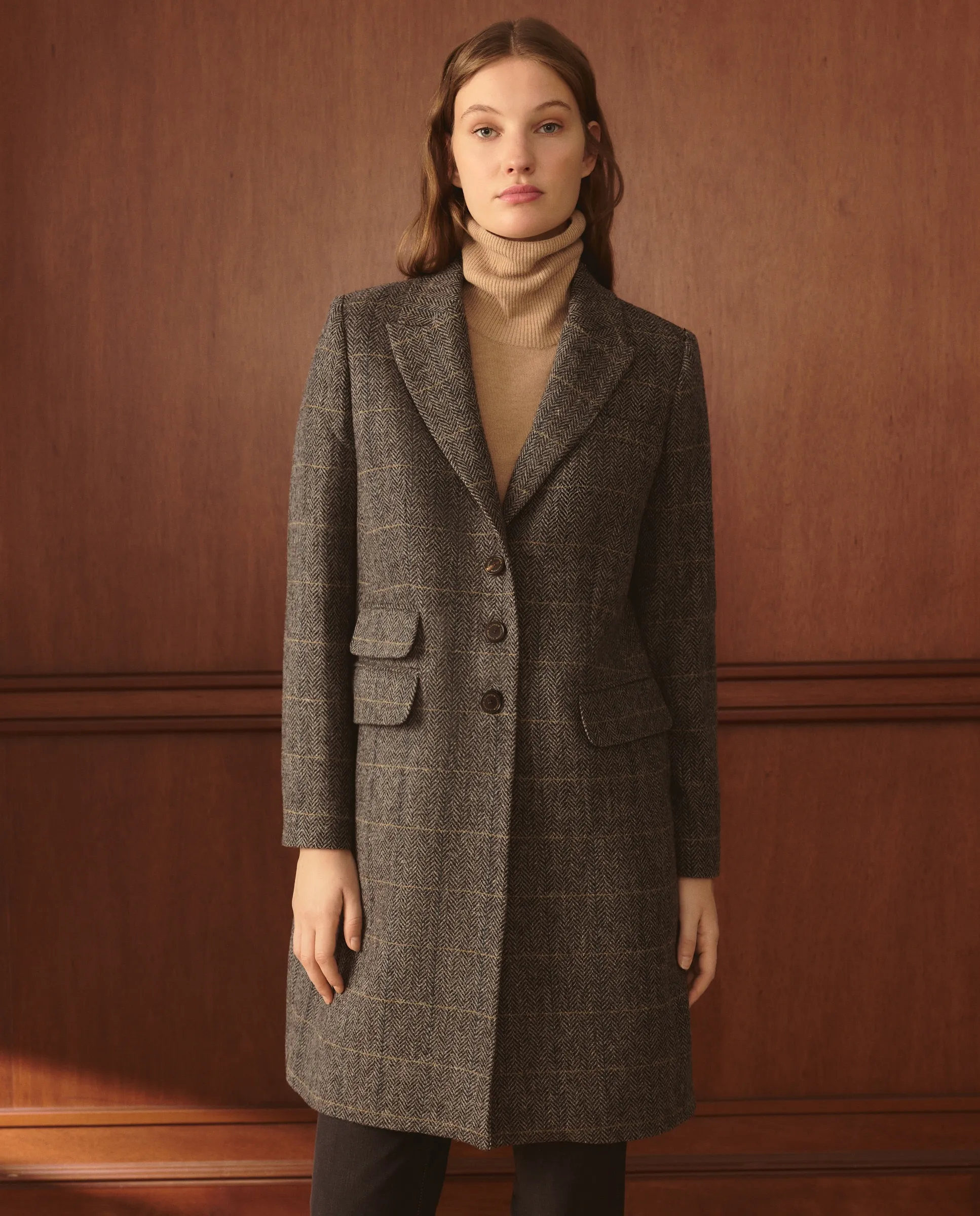 

Женское пальто из шерсти в елочку Lloyd's, светло-серый