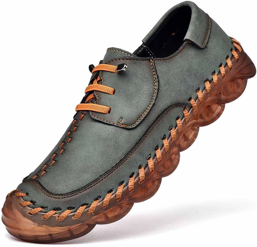 

Мужские кожаные повседневные лоферы MSYINGL, ручная строчка, шнуровка, обувь для прогулок и вождения, зеленый