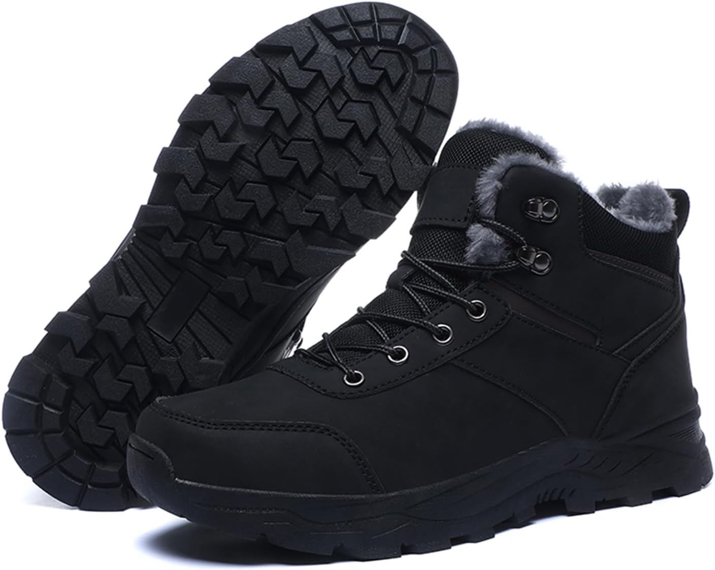 

Мужские легкие теплые походные ботинки EGGDK с платформой, противоскользящие, водонепроницаемые, с меховой подкладкой, на шнуровке, высокие зимние ботинки для снега, для пеших прогулок на открытом воздухе, черный