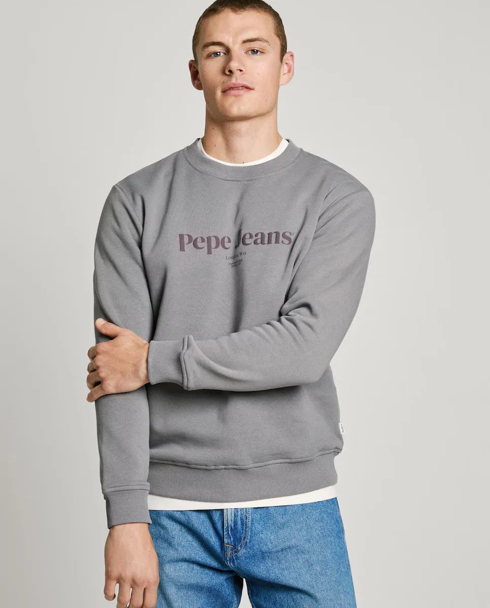 

Мужской свитшот с круглым вырезом и принтом логотипа Pepe Jeans, серый
