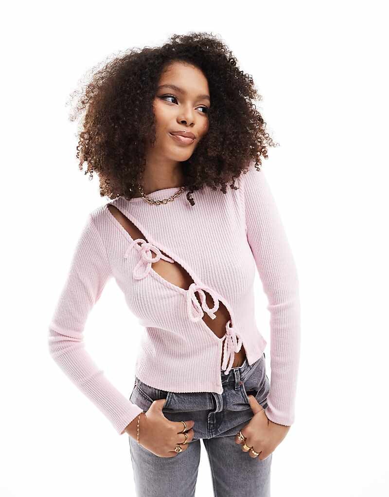 

ASOS DESIGN – светло-розовый асимметричный топ с завязками спереди