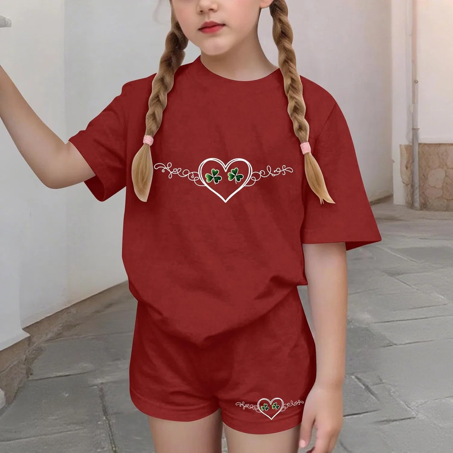 Детский спортивный костюм Love Shamrock Graphic Zzalalana, 2 предмета, Red — фото 2