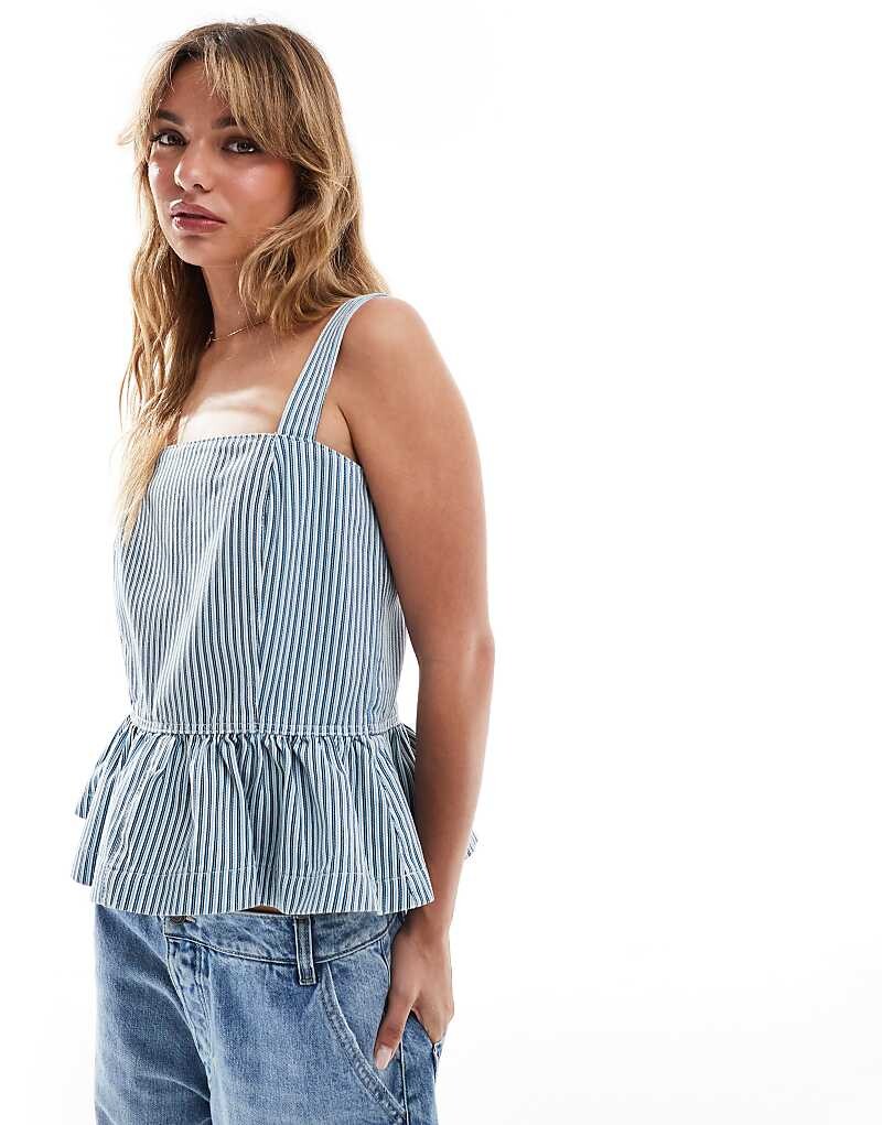 

ASOS DESIGN – джинсовый топ в синюю полоску с заниженной талией