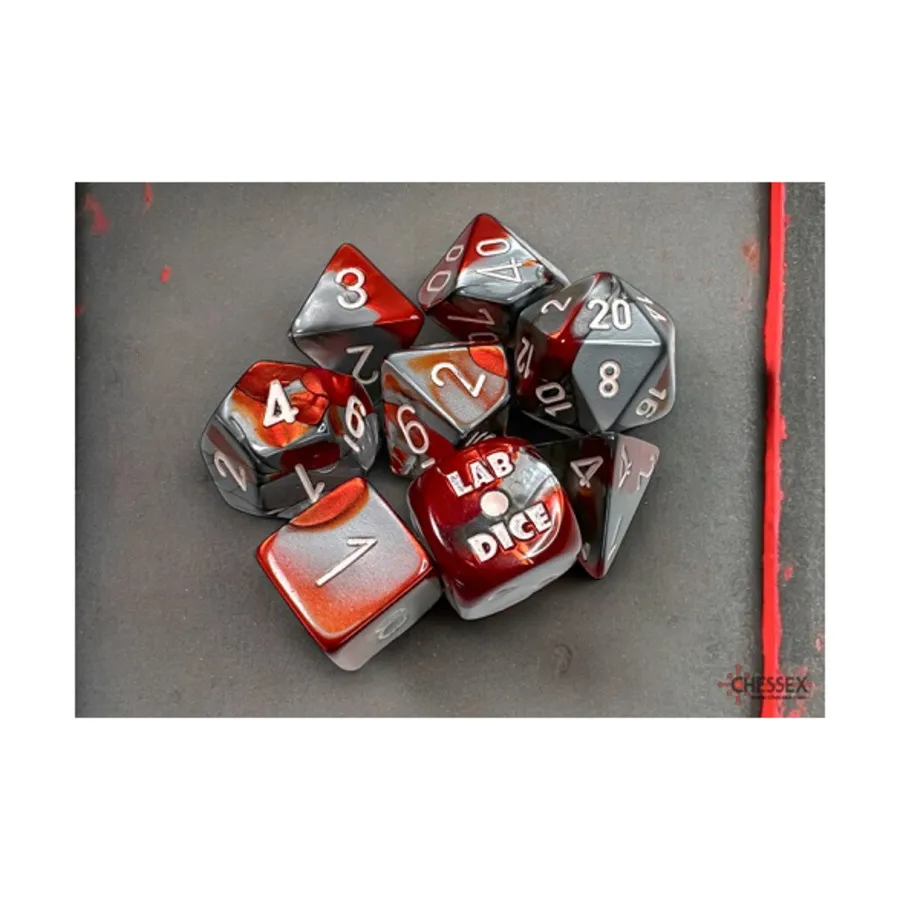 

Поликомплект Gemini Red-Steel с белым (8), Dice - Lab - Poly Sets (Chessex)