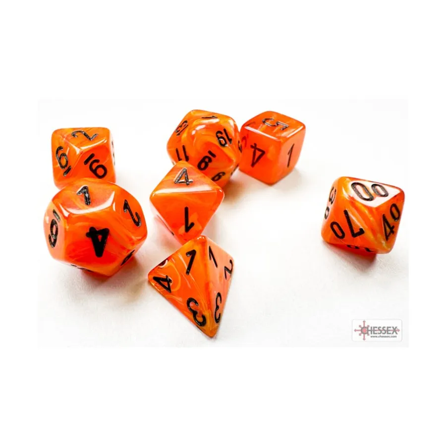 

Мини-набор Poly — Vortex Orange с черным (7), Dice - Miniature 10mm & 5mm (Chessex)