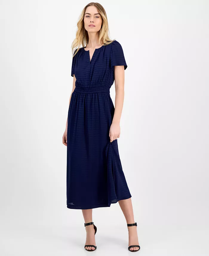 

Женское миди-платье с короткими рукавами и эластичной талией Anne Klein, синий