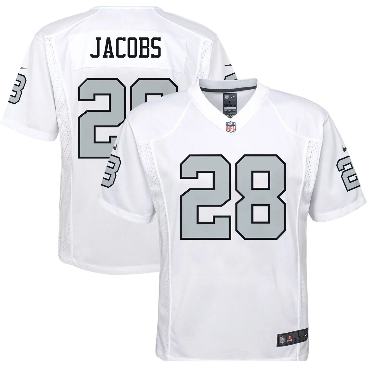 

Молодежная белая майка Nike Josh Jacobs Las Vegas Raiders Color Rush Game Nike, Белый, Молодежная белая майка Nike Josh Jacobs Las Vegas Raiders Color Rush Game Nike