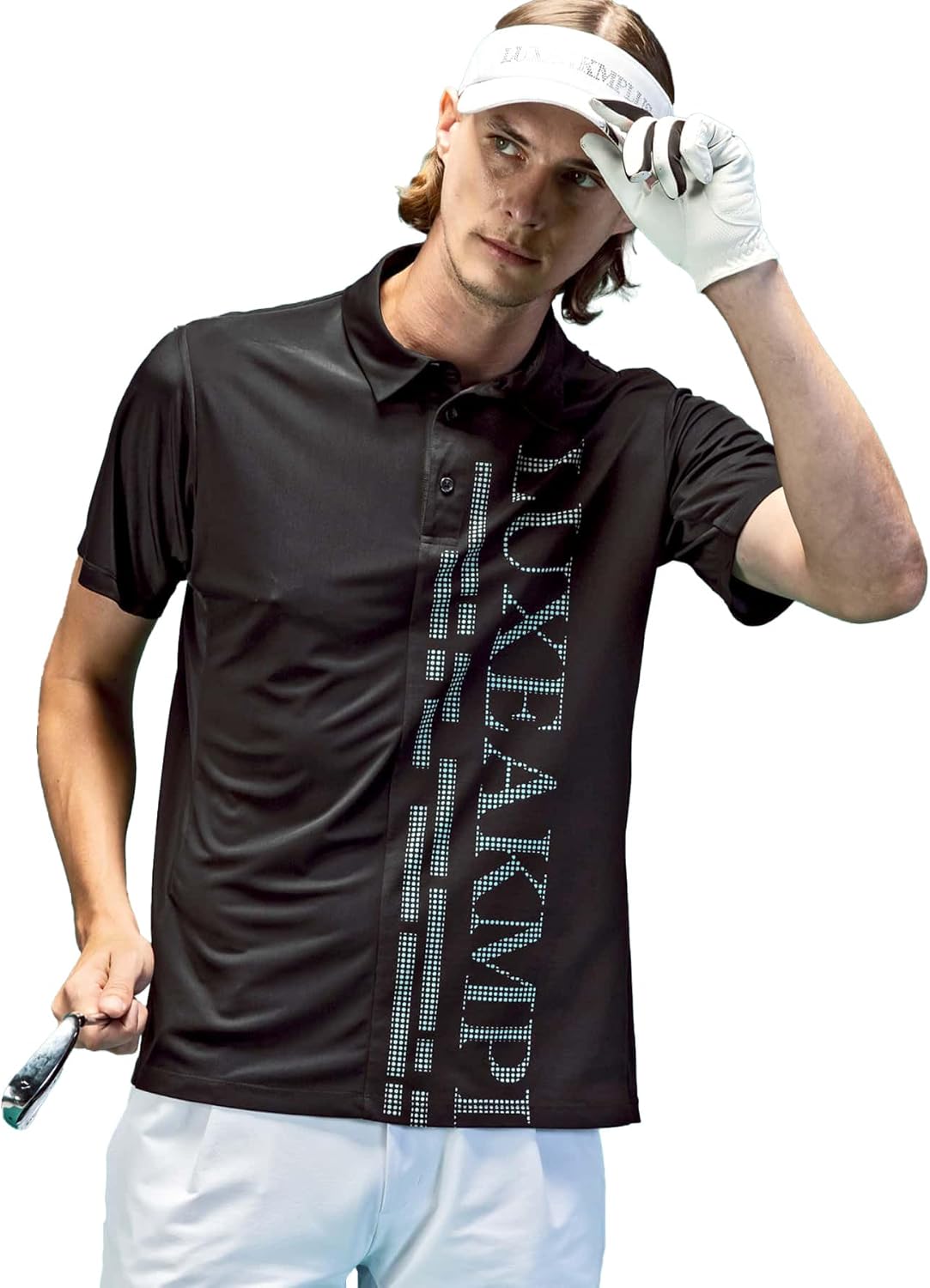 

Мужская поло-рубашка LUXEK Plus с коротким рукавом и вертикальным логотипом в современном стиле для гольфа Luxeakmplus, черный/бирюзовый