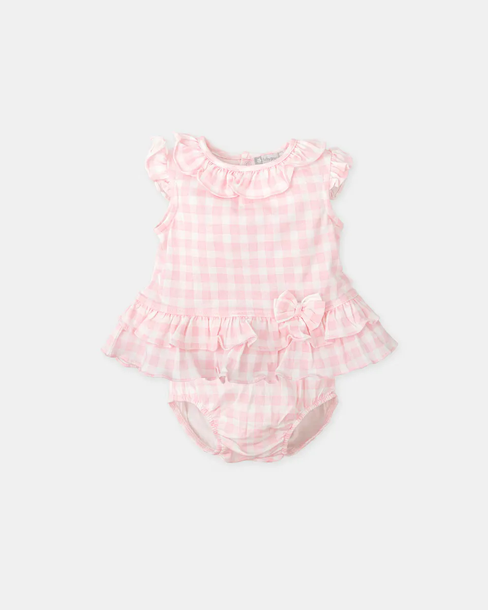

Платье для девочки в розовом клетке с трусиками в тон Tutto Piccolo, цвет Rosa