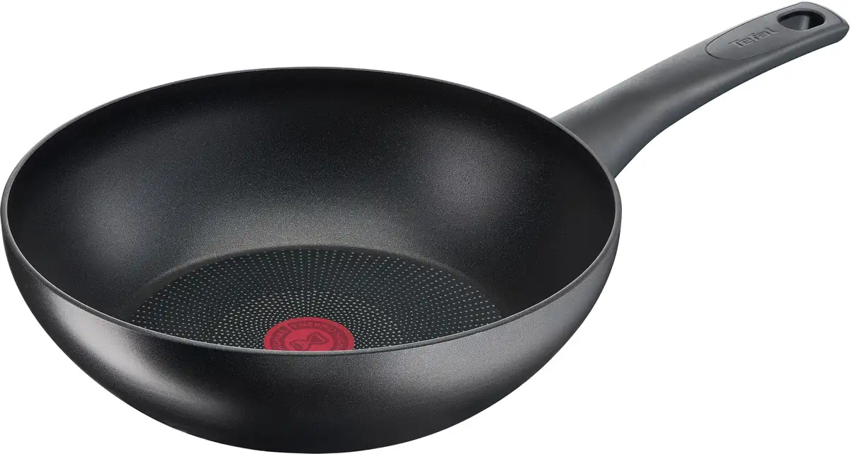 

Tefal Wok "Ultimate On", алюминий, (1 шт.), титановое антипригарное покрытие, термосигнал, все типы индукционных плит Ø 28 см + высота 8 см, черный