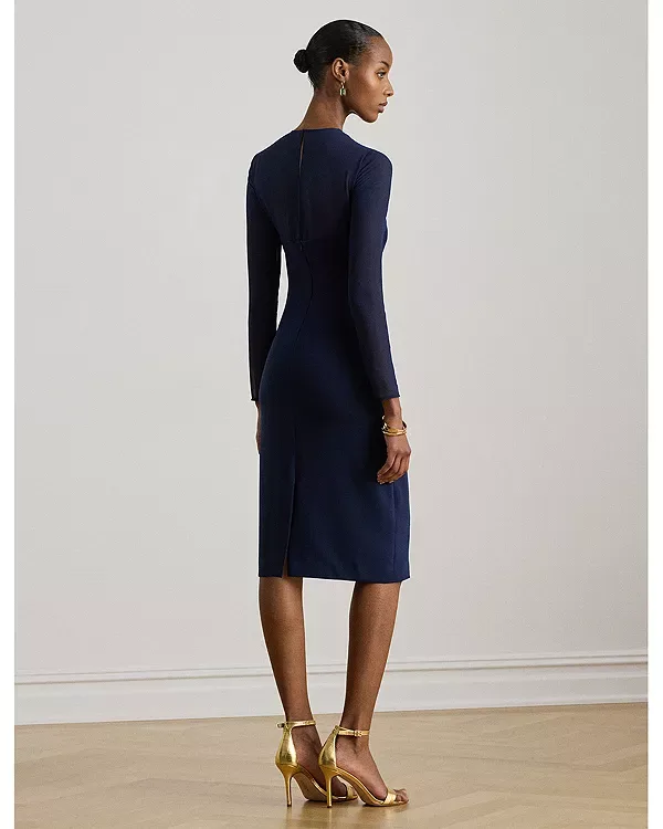 Коктейльное платье из крепа и шифона Ralph Lauren, Navy — фото 3