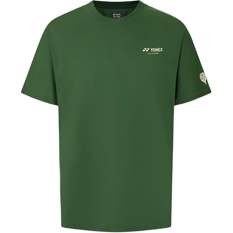

YONEX Футболка мужская оливкового цвета с круглым вырезом, умеренно прямого кроя