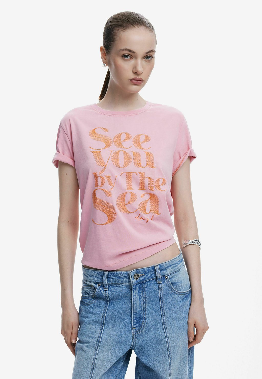 

Футболка с принтом MESSAGE Desigual, фуксия