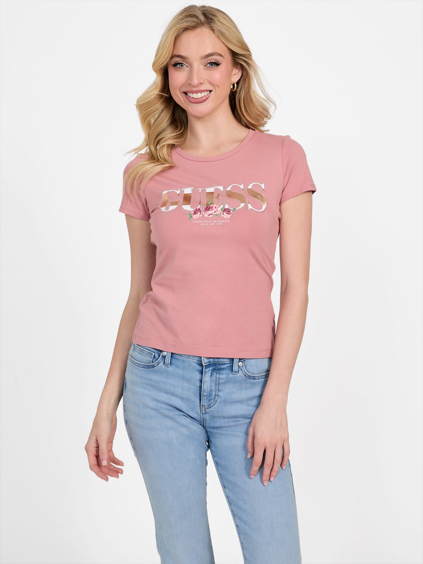 

Футболка с логотипом Eco Carri Guess Factory, цвет vintage peony
