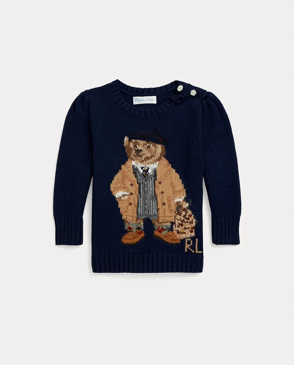 

Джемпер для девочки с круглым вырезом и медвежонком Polo Polo Ralph Lauren, темно-синий