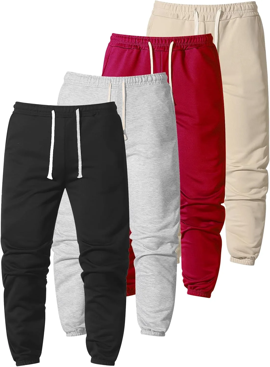 

Мужские джоггеры 4 шт: зауженные спортивные штаны с эластичной манжетой, полиэстер (5 цветов), S-XXL, обычная посадка, легкие и не мнущиеся Watision