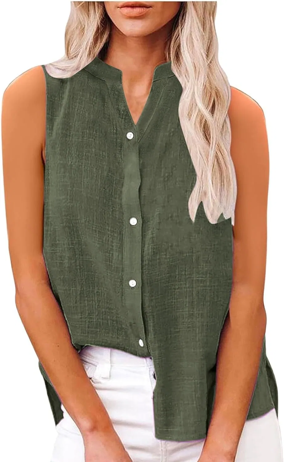 Женский топ-танк свободного кроя, Linen, Army Green — фото 2