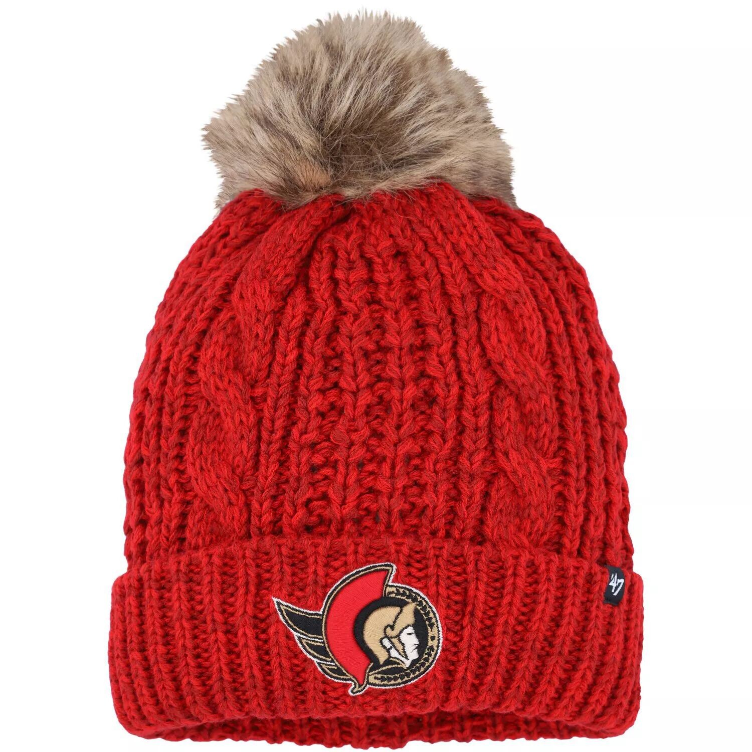 

Женская красная вязаная шапка с манжетами и помпоном Ottawa Senators Meeko '47