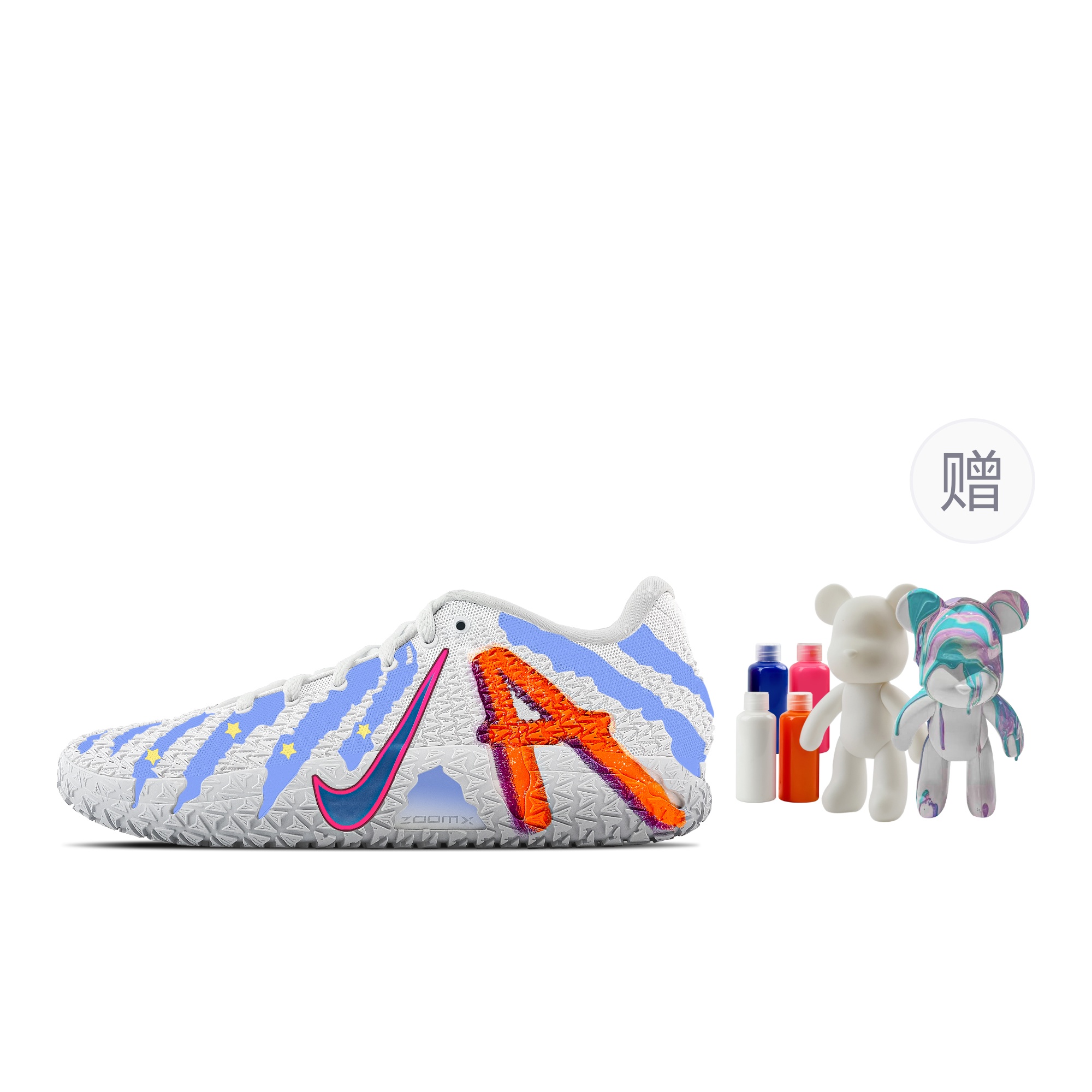 Nike Баскетбольные кроссовки Fluid Bear, устойчивые к истиранию, низкие, унисекс, сине-белые, Ja Morant 3 звезды