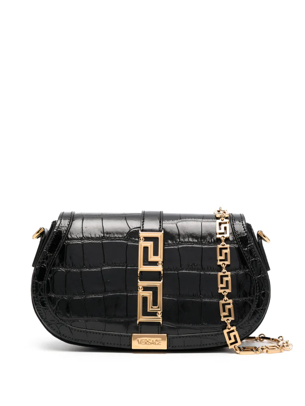 

Сумка на плечо Greca Goddess с тиснением под крокодила VERSACE, черный