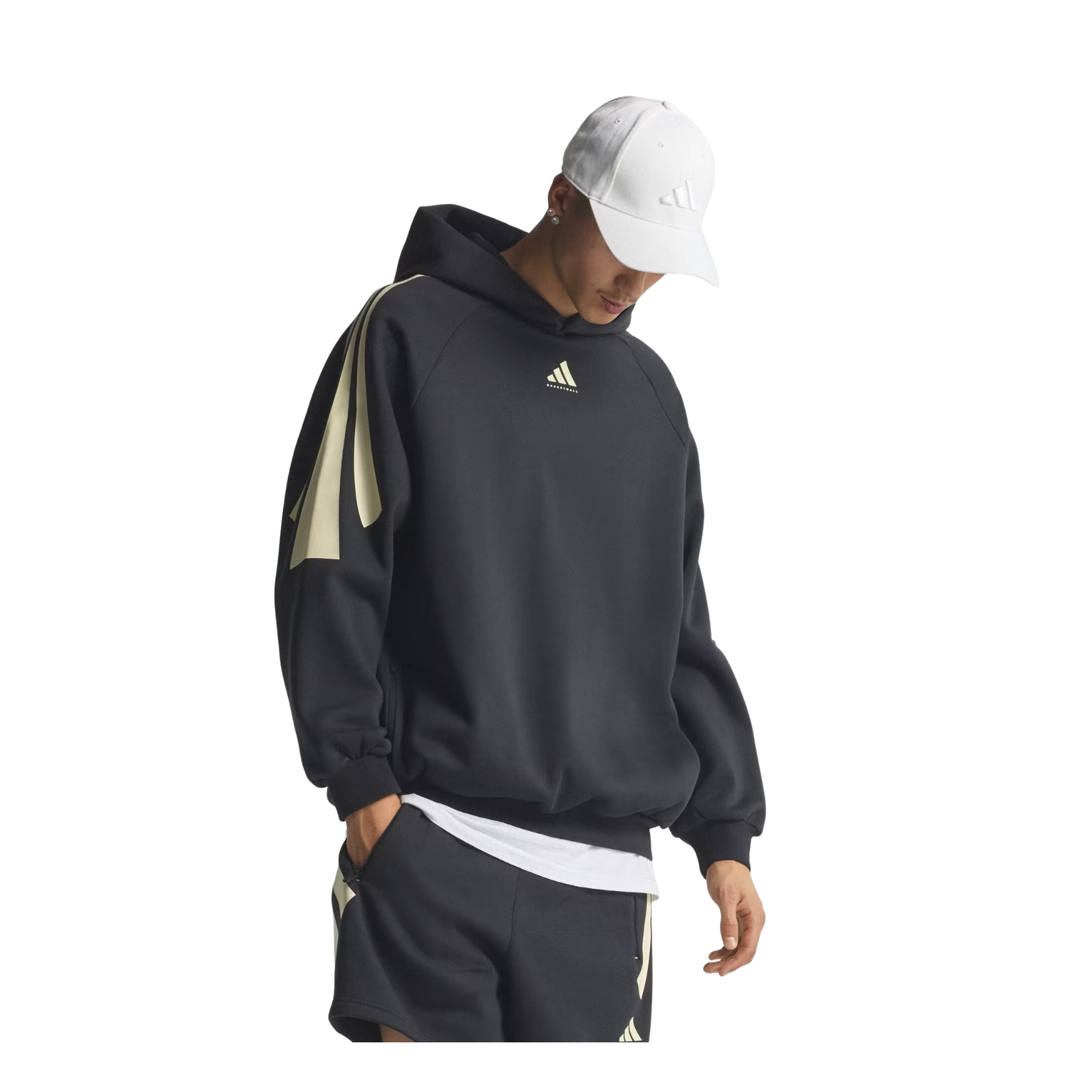 Флисовая толстовка Adidas Basketball 3-Stripes, черная, модель — фото 2