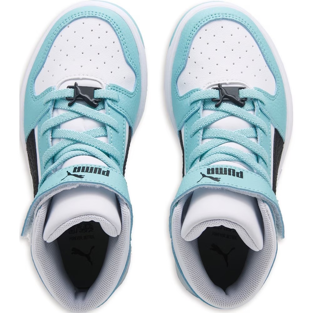 Детские высокие кроссовки для баскетбола Puma rebound layup little kid, white/blue/black — фото 4