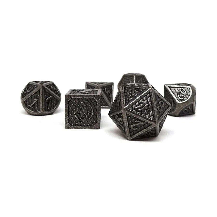 

Полимерный набор «Чешуйка дракона» — серебро с окантовкой (7), Dice - Metal 7 Piece Poly Sets (Easy Roller Dice)