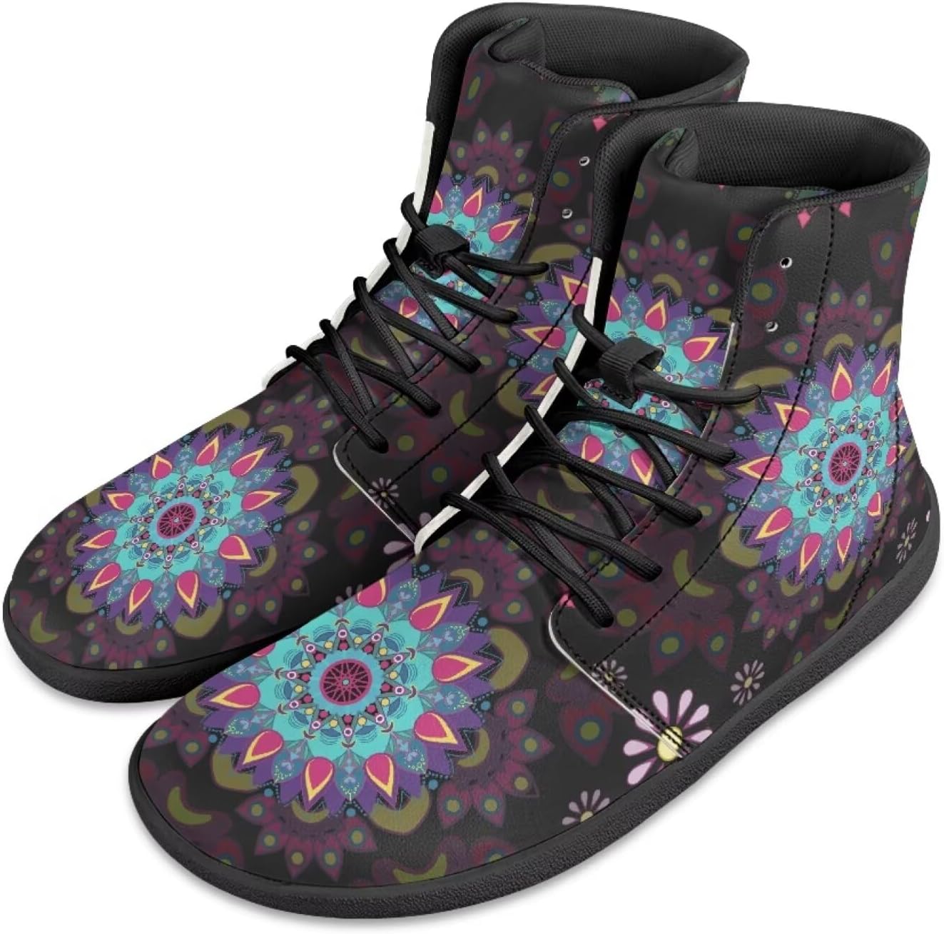 

Кроссовки Jeiento для мужчин и женщин с высоким верхом, босоножки в стиле бохо с мандалой, с широкой носочной частью, без подъема, повседневная обувь, кроссовки-тренеры, Rainbow Daisy Flower Mandala