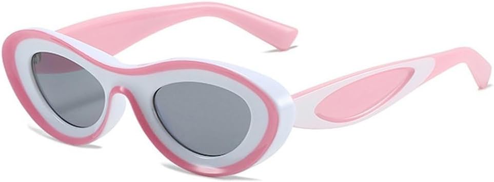 

Винтажные солнцезащитные очки «кошачий глаз» контрастных цветов для женщин, модные овальные очки для мужчин, солнцезащитные очки UV400, уникальные солнцезащитные очки SKFGNX, Pink White Gray