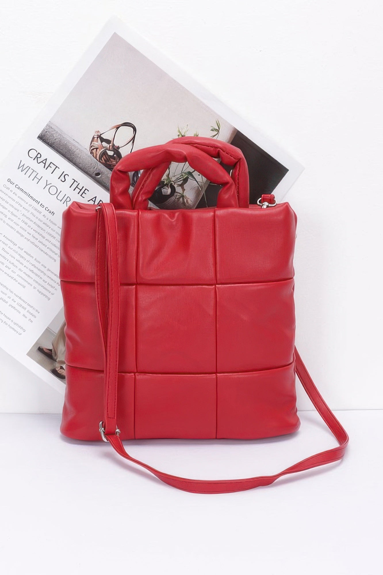 

Стеганая сумка-тоут из искусственной кожи с мягкой подкладкой FASHNZFAB, Burgundy