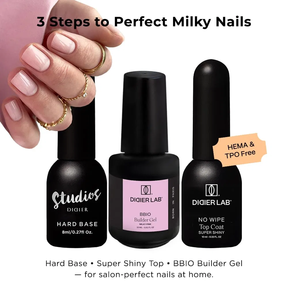 Набор гель-лаков DIDIER LAB Premium с базой, гелем-строителем и топом Didier Lab, Hard Base + Bbio Milky Pink + Tc Super Shiny — фото 2