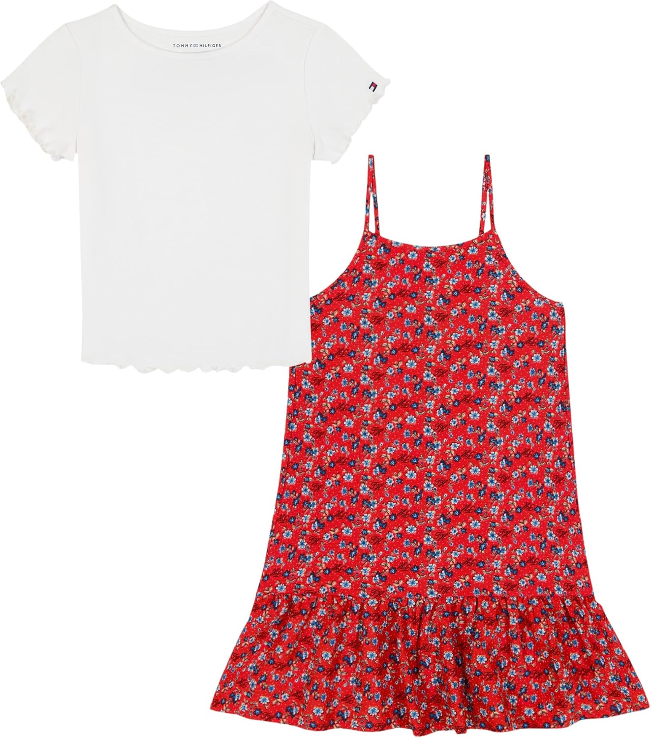 

Платье Tommy Hilfiger для девочек с короткими рукавами, свободного кроя, классического дизайна и круглым вырезом, Ditsy High Risk Red