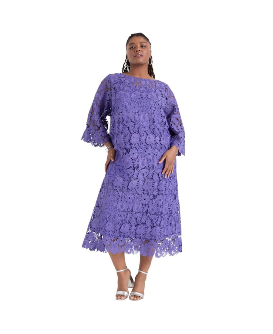 

Женское кружевное платье миди с рукавами-колоколами от June + Vie June & Vie, Blue iris