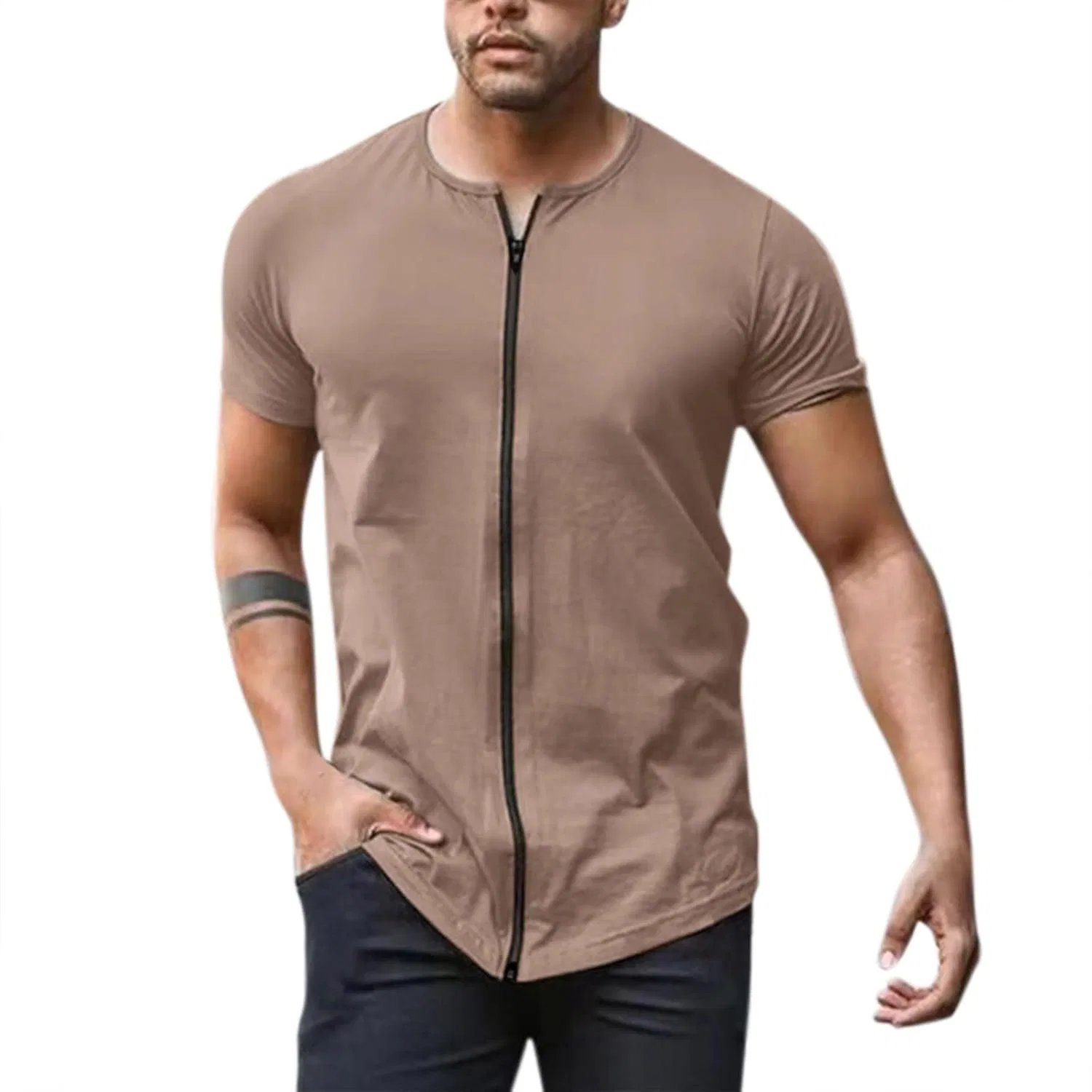 Футболка для тренировок Dry Fit Slim Fit на молнии, Khaki