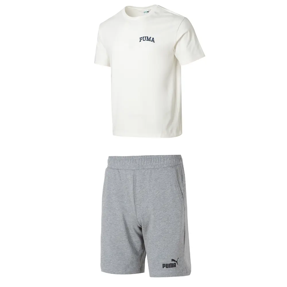 

Повседневный спортивный мужской комплект: белый топ + серые шорты Puma, белый