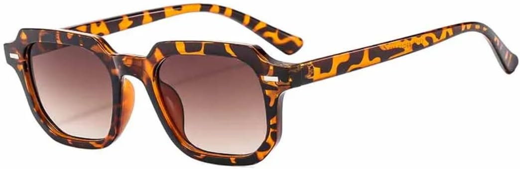 

Ретро-солнцезащитные очки в маленькой квадратной оправе для женщин, украшенные заклепками, для мужчин, для активного отдыха, спорта, походов, с защитой от УФ-излучения UV400 TVTBBVV, Leopard Tea