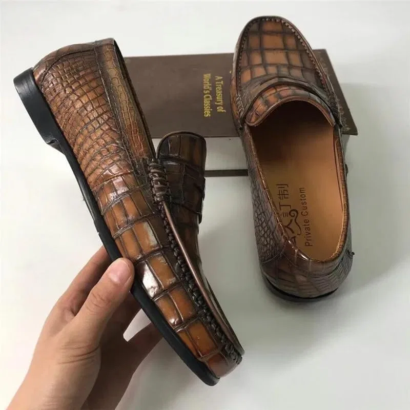 Мокасины из кожи крокодила, Authentic, коричневый, черный — фото 3