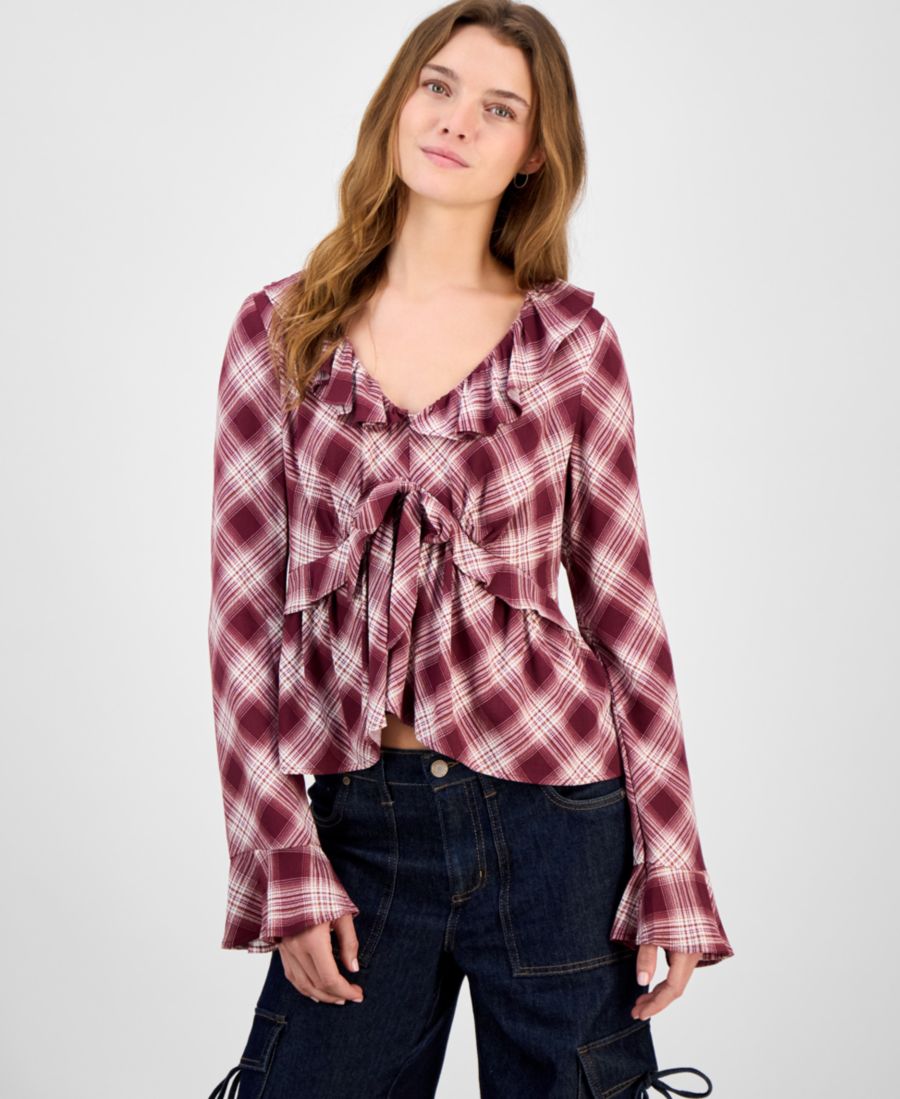 

Детский топ-бэбидолл с рюшами Self Esteem, Tawny Port Plaid