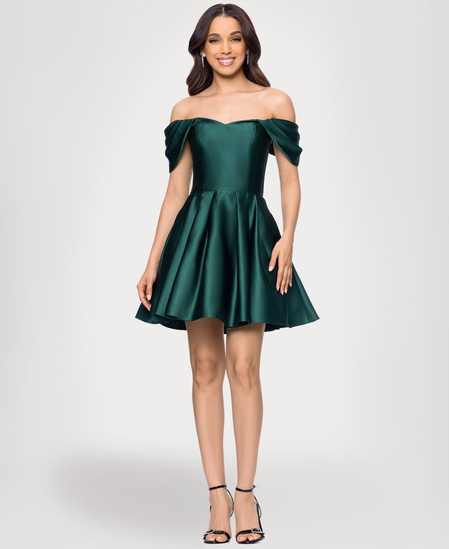 

Платье для девочек-подростков с открытыми плечами и драпированными рукавами Blondie Nites, Party green