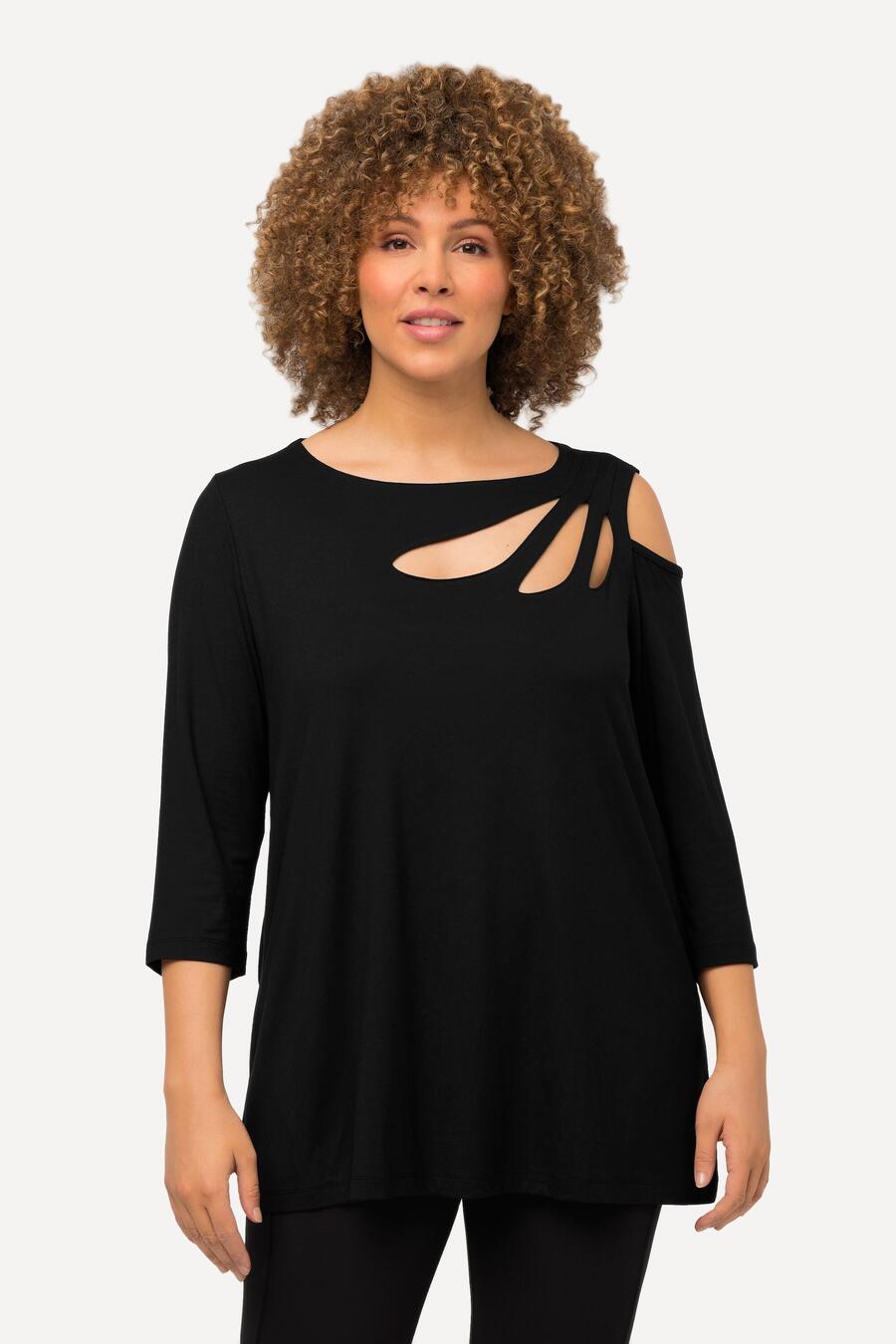 

ULLA POPKEN Женская рубашка с вырезами, А-силуэт, вырез лодочкой, рукав 3/4