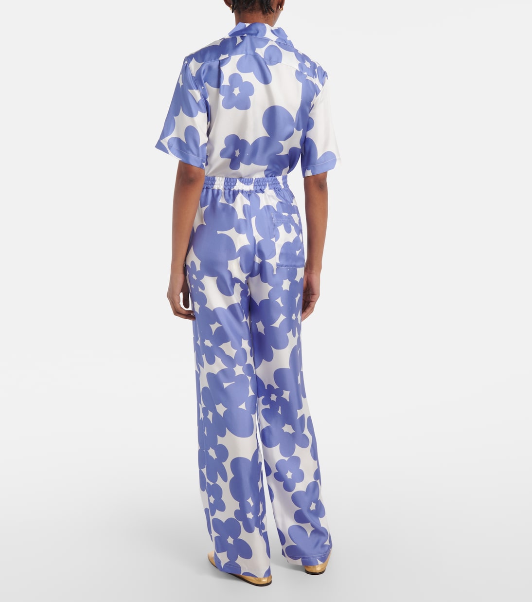 Широкие брюки из шелка с цветочным принтом Marni, Blue Lilac — фото 3