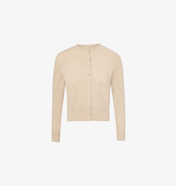 

Шерстяной кардиган с круглым вырезом и отделкой в рубчик Maison Margiela, цвет walnut