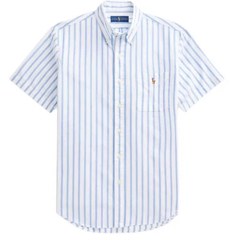 Рубашка мужская синяя с белыми буквами, острый воротник, умеренная, Other Polo Ralph Lauren, Blue White