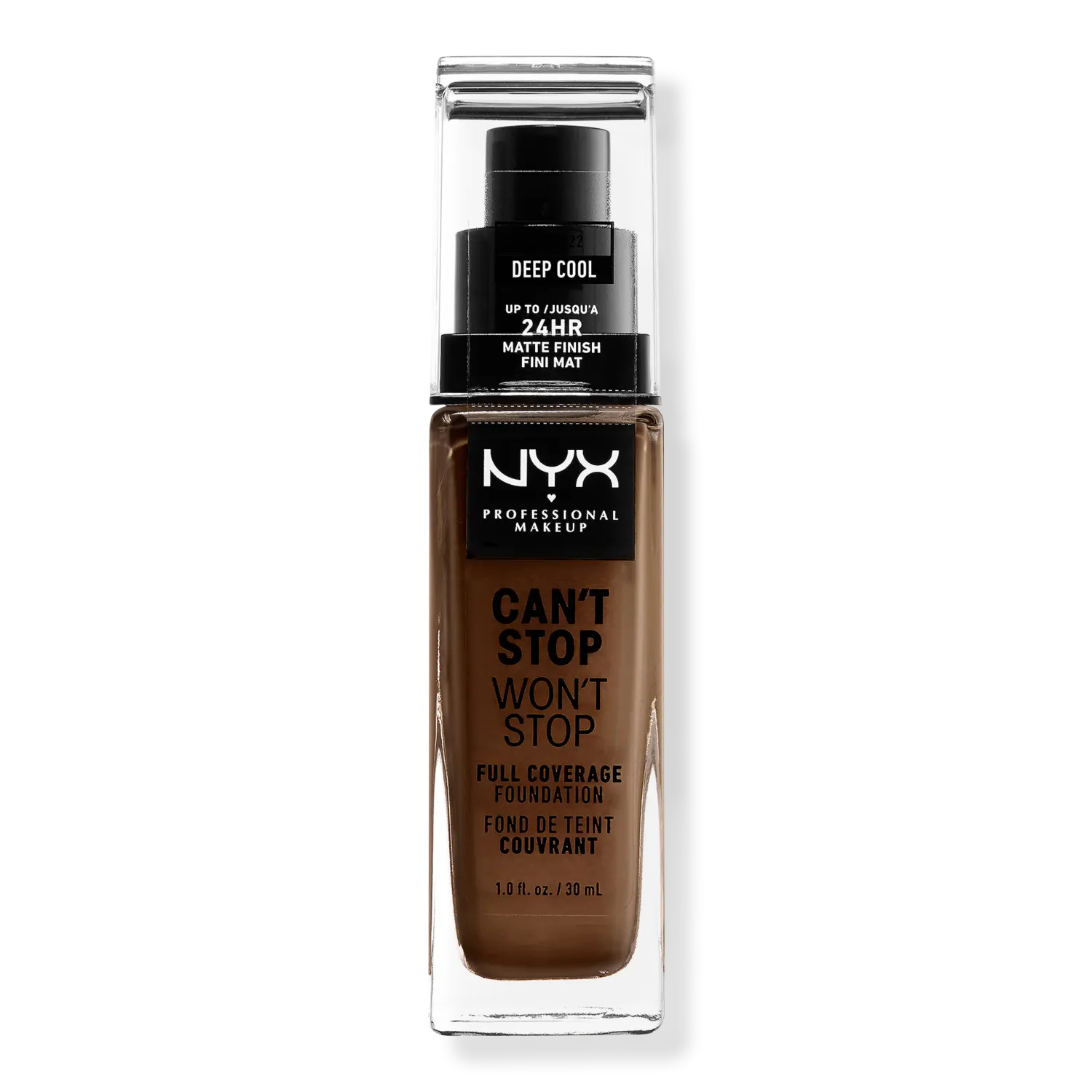 

Тональная основа Can't Stop Won't Stop с матовым покрытием, обеспечивающая полное покрытие в течение 24 часов. NYX Professional Makeup, Deep Cool (deep deep w/ warm undertone)